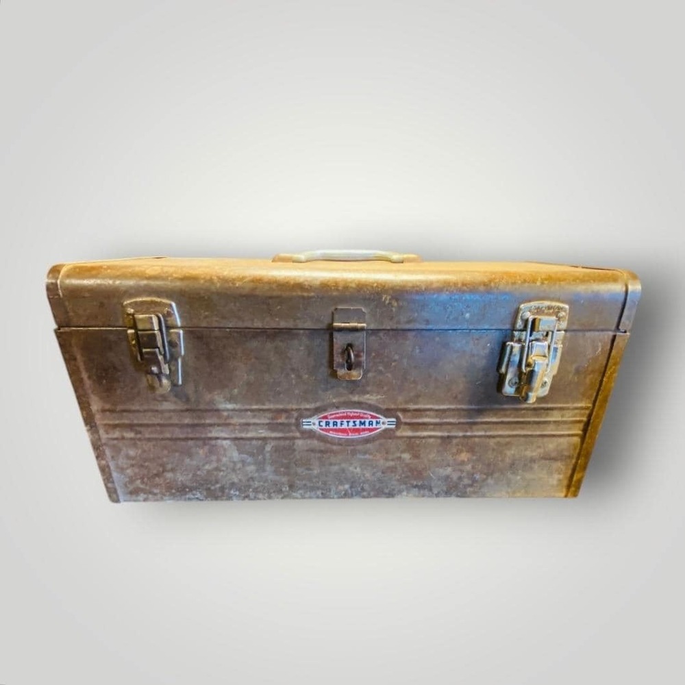 Craftsman Steel Toolbox 1950s Industrial‎ Storage Box Patina No Tray